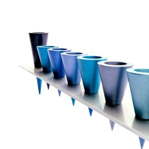 Silver Metal Strip Menorah Combined with Blue Hue Cones