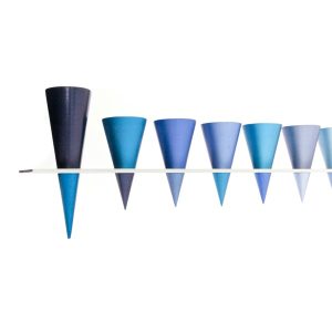 Silver Metal Strip Menorah Combined with Blue Hue Cones