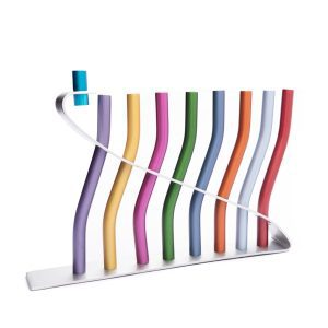 Unique Menorah with Colorful Candles