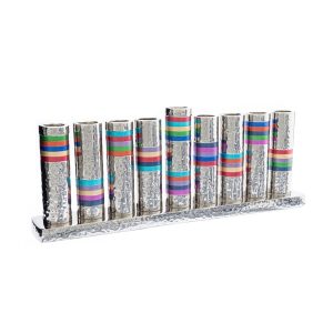 Menorah from Hammered Aluminum Tubes with Colorful Rings