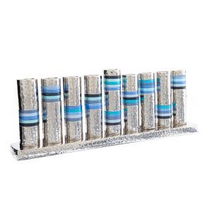 Menorah Made of Hammered Aluminum Canes with Blue Rings