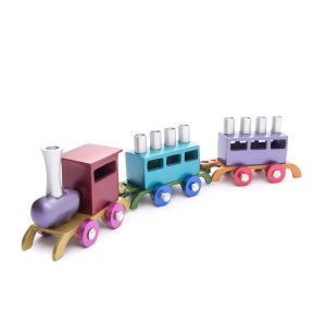 Menorah in the Shape of a Colorful Train