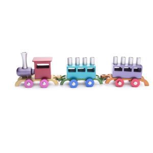 Menorah in the Shape of a Colorful Train