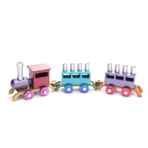 Menorah in the Shape of a Colorful Train