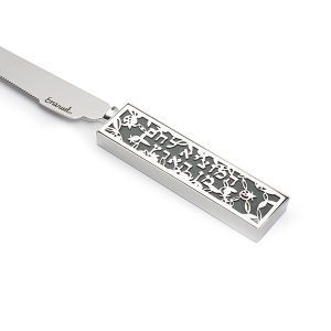 Knife for Challah in Antique Green Color with Silver Cutout Decoration