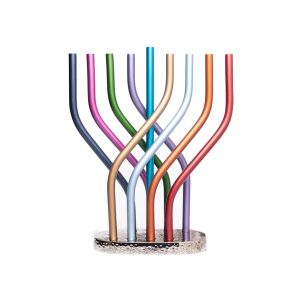 Colorful Interlocking Cane Menorah on a Cracked Base
