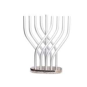 Hanukkah Menorah with Interlocking Silver Tubes on a Hammered Base