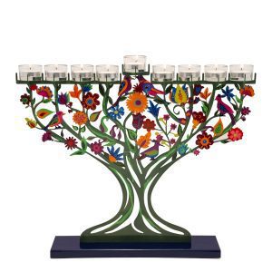 Large Hand-Painted Menorah - Birds Tree Model