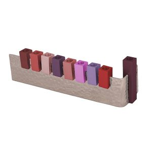 Silver Aluminum Bar Menorah with Replaceable Burgundy Colored Reeds