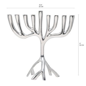 Silver Menorah Sculpted in Tree Shape - 23 cm