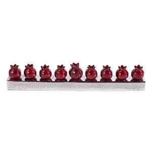 Menorah with Pomegranates in Red Shades