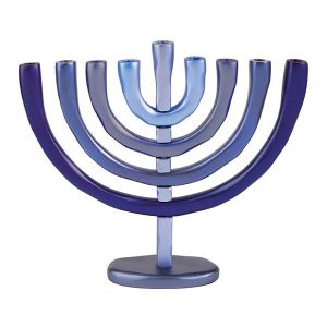 Classic Aluminum Menorah with Amorphous Finish - Blue Shades