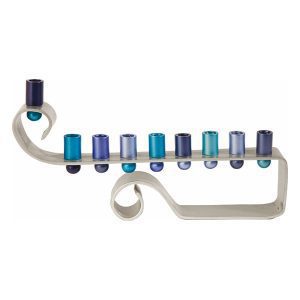 Creative Menorah from Twisted Silver Rod and Blue Reeds