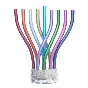 Colorful Woven Cane Menorah
