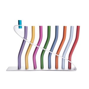 Unique Menorah with Colorful Candles
