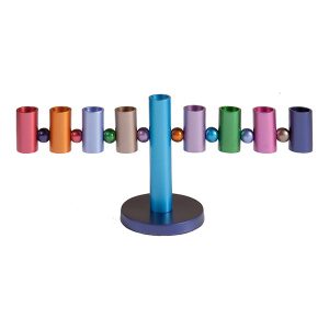 Colorful Menorah Made of Tubes and Spheres on a Round Base