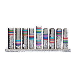 Menorah from Hammered Aluminum Tubes with Colorful Rings