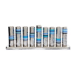 Menorah Made of Hammered Aluminum Canes with Blue Rings