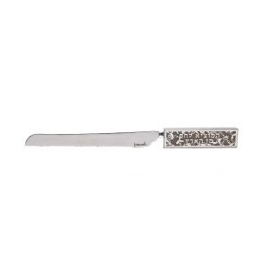 Knife for Challah in Antique Green Color with Silver Cutout Decoration