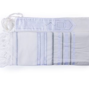 Cotton Tallit with Silver Stripes