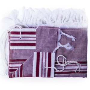 Elegant Wool Tallit with Stripes in Burgundy and Gold Tones