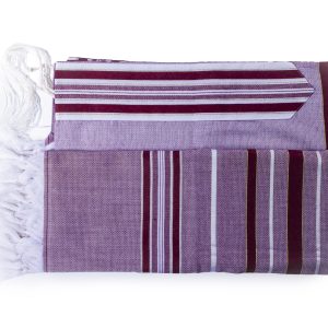 Elegant Wool Tallit with Stripes in Burgundy and Gold Tones