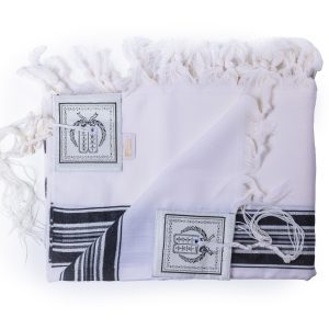 Elegant Wool Tallit with Black Stripes