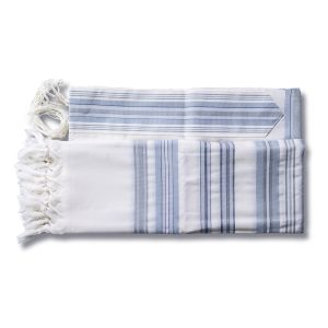 Elegant Wool Tallit with Light Blue and Gray Stripes