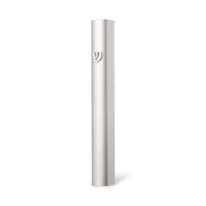 Classic Aluminum Mezuzah Case in Shiny Silver Color with Delicate Texture - Fits Any Klaf up to 12 cm