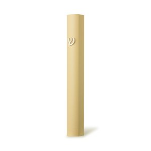 Classic Aluminum Mezuzah Case in Cream Color with Silver Shin - Fits Any Scroll up to 12 cm