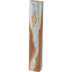 Plastic Mezuzah Case with Wood-Like Texture and Pearl White Epoxy - Fits Any Klaf up to 25 cm