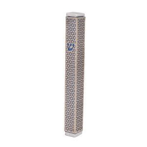 Metal Mezuzah Case with Blue Star of David Cutout - Fits Any Scroll up to 12 cm