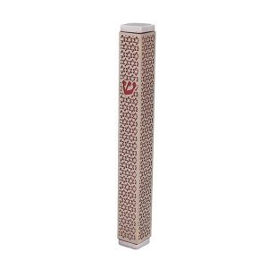 Metal Mezuzah Case with Red Star of David Cutout - Fits Any Scroll Up to 12 cm
