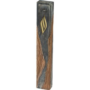 Plastic Mezuzah Case with Wood-Like and Gray Epoxy - Fits Any Klaf up to 15 cm