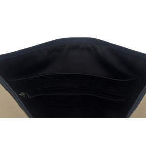 Set of Tallit and Tefillin Bags Made of Genuine Leather with Fabric Combination in Ivory and Blue Colors