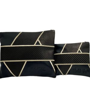 Genuine Leather Tallit and Tefillin Bag with Texture and Gold Stripes