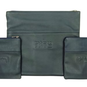 Set of Genuine Leather Tallit and Tefillin Covers – "Royal" Deep Blue Model