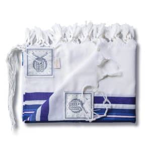 Elegant Wool Tallit with Stripes in Blue Shades