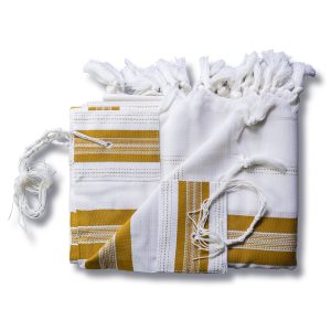 Elegant Wool Tallit with Stripes in Mustard and Gold Tones