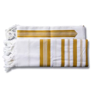 Elegant Wool Tallit with Stripes in Mustard and Gold Tones
