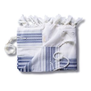 Elegant Wool Tallit with Stripes in Sky Blue and Silver Shades