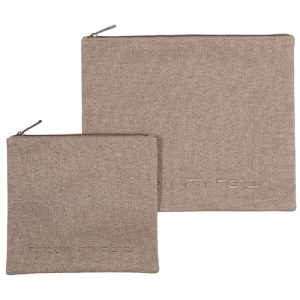 Tallit and Tefillin Bags - Woven Fabric with a Linen Look in Rustic Beige with Priestly Blessing