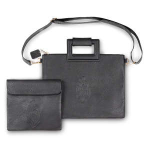Faux Leather Tallit and Tefillin Bag in Black with "My Fire" Embossing