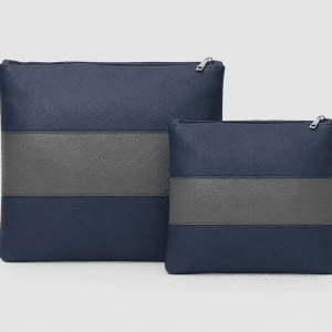 Genuine Leather Tallit and Tefillin Bag Set - Luxurious Navy-Gray Stripe Model