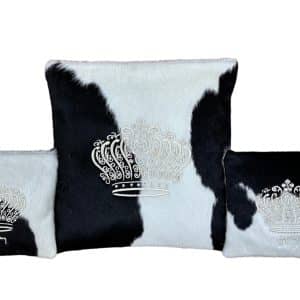 Luxury Tallit and Tefillin Bag Set - Full Natural Black-White Fur and Inlaid Silver Crown