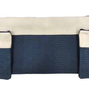 Luxury Tallit and Tefillin Bag Set - Light Leather with Dark Blue Snake-Textured Lower Part