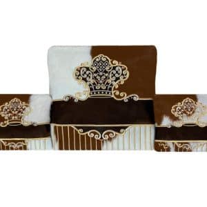 Luxury Tallit and Tefillin Bag Set - Brown-White Fur, Leather Panel, Bottom Stripes and Inlaid Gold Crown