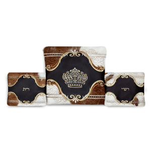 Luxury Tallit and Tefillin Bag Set - Luxurious Gold Crown Model Combined with Brown-White Fur and Leather