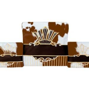 Luxury Tallit and Tefillin Bag Set - Brown-White Fur, Brown Leather Strip, Bottom Stripes and Inlaid Pointed Crown
