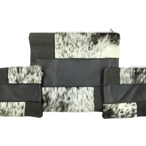 Luxury Tallit and Tefillin Bag Set - Luxurious Black-White Fur Texture Model with Woven Leather Combination